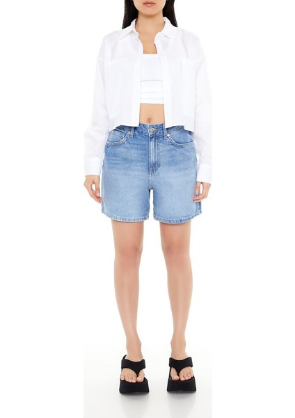 F21 Pamuklu Uzun Kollu Crop Gömlek