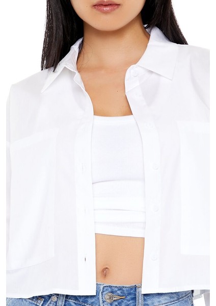F21 Pamuklu Uzun Kollu Crop Gömlek