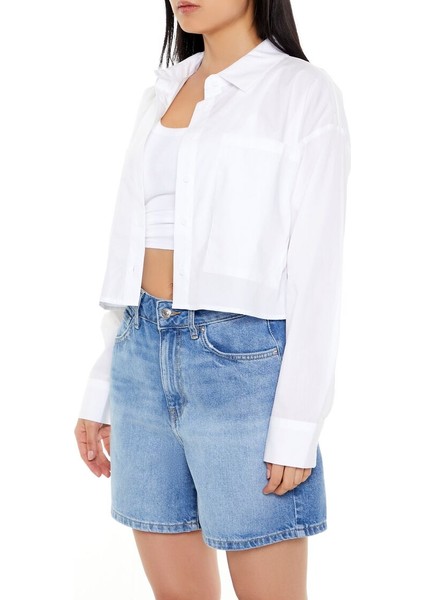 F21 Pamuklu Uzun Kollu Crop Gömlek