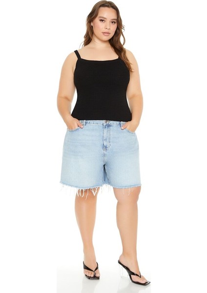 Plus Size Örgü Askılı Bluz