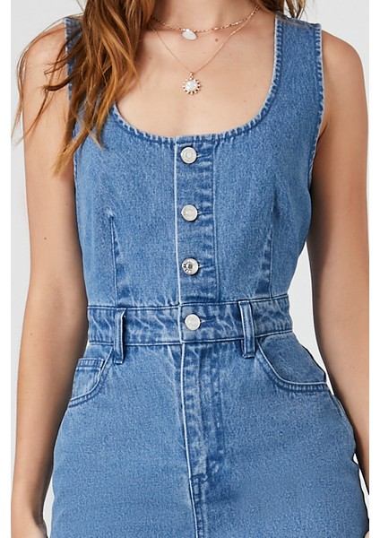 F21 Kolsuz Denim Midi Elbise