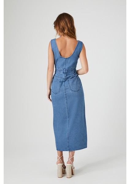 F21 Kolsuz Denim Midi Elbise