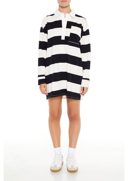 F21 Çizgili Polo Yaka Elbise