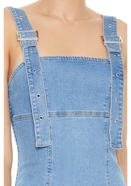 F21 Pileli Denim Mini Elbise