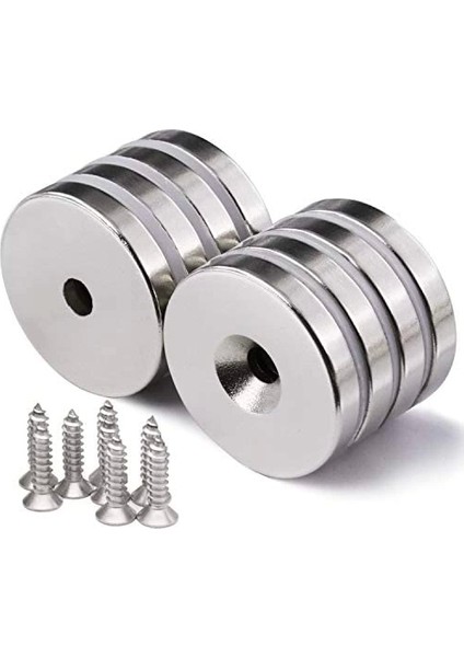 Yeni Kr 25 x 10 / 5 x 5.5 mm Havşa Delikli Neodyum Mıknatıs - Güçlü N35 Nikel Kaplama Magnet