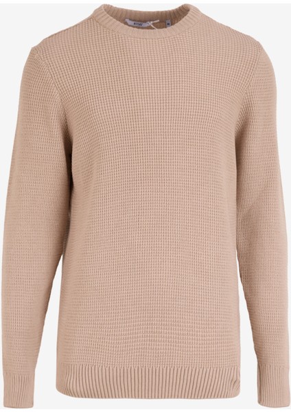 Bisiklet Yaka Normal Örgü Desenli Bej Erkek Kazak M4WM-KZK-1998