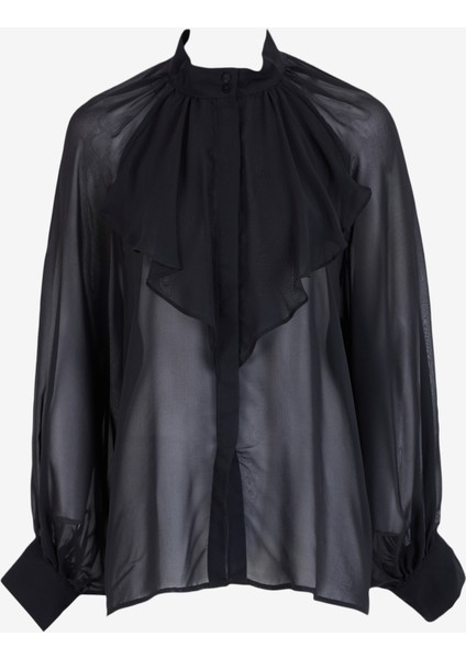 Normal Gömlek Yaka Siyah Kadın Gömlek 5W9ELQ081