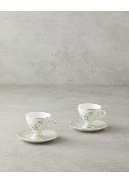 Valentina New Bone China 4 Parça 2 Kişilik Kahve Fincan Takımı 80 ml Açık Yeşil