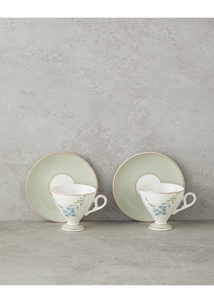 Valentina New Bone China 4 Parça 2 Kişilik Kahve Fincan Takımı 80 ml Açık Yeşil