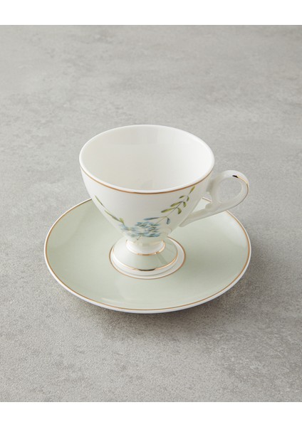 Valentina New Bone China 4 Parça 2 Kişilik Kahve Fincan Takımı 80 ml Açık Yeşil