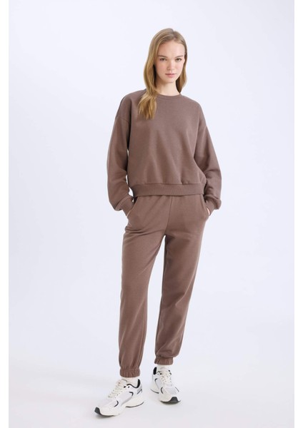Regular Fit 2'li Takım Kalın Bisiklet Yaka Sweatshirt Esnek Belli Jogger Eşofman Altı D8022AXNS
