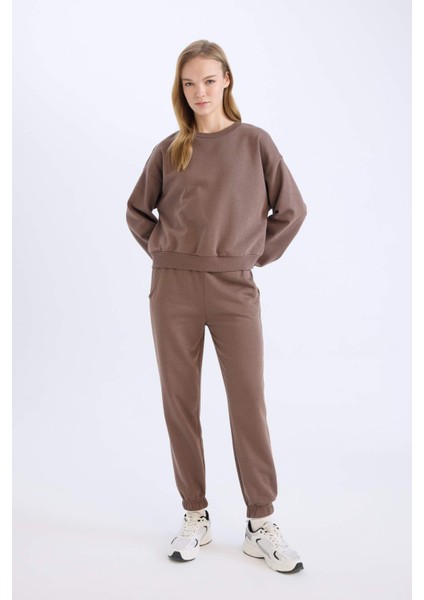 Regular Fit 2'li Takım Kalın Bisiklet Yaka Sweatshirt Esnek Belli Jogger Eşofman Altı D8022AXNS