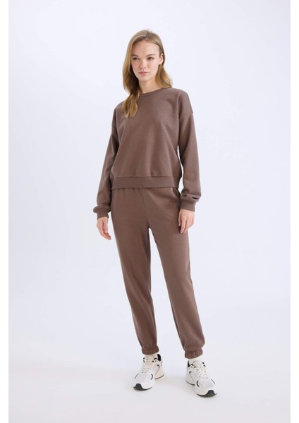 Regular Fit 2'li Takım Kalın Bisiklet Yaka Sweatshirt Esnek Belli Jogger Eşofman Altı D8022AXNS