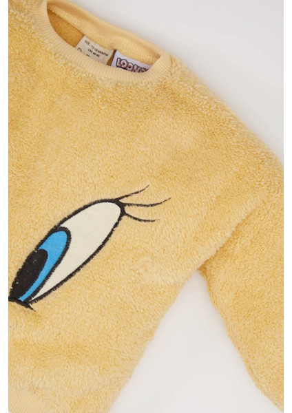 Kız Bebek Looney Tunes 2'li Takım Bisiklet Yaka Pelüş Sweatshirt Beli Lastikli Eşofman Altı D7260A524WN
