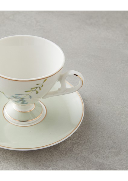 Valentina New Bone China 4 Parça 2 Kişilik Kahve Fincan Takımı 80 ml Açık Yeşil