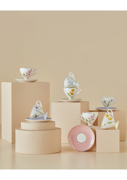 Valentina New Bone China 4 Parça 2 Kişilik Kahve Fincan Takımı 80 ml Açık Yeşil