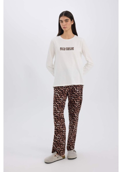 Fall in Love Pijama Takımı Leopar Desenli Uzun Kollu Üst Esnek Belli Uzun Alt E2894AX24AU