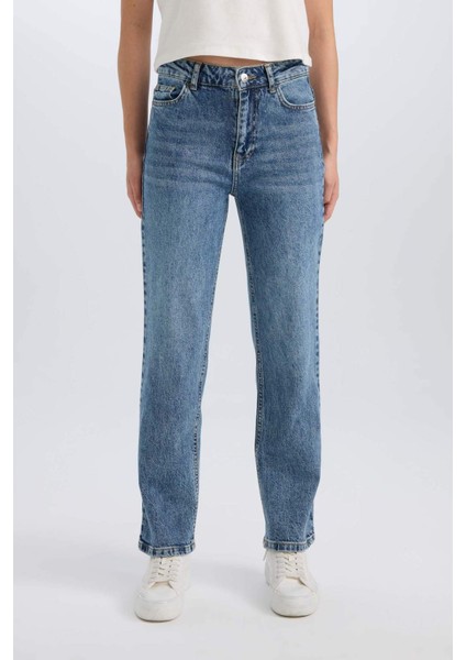 Comfort Straight Yüksek Bel Bilek Boy Jean Yıkamalı Pantolon D8155AX24WN