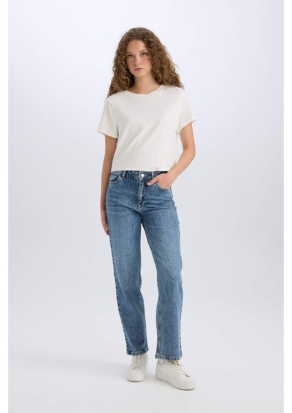 Comfort Straight Yüksek Bel Bilek Boy Jean Yıkamalı Pantolon D8155AX24WN fiyatları
