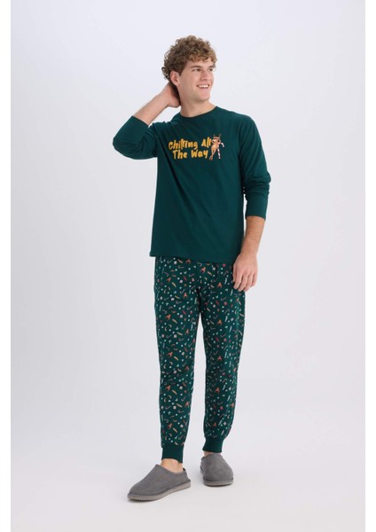 Yılbaşı Temalı Pijama Takımı Bisiklet Yaka Baskılı Uzun Kollu Üst Uzun Alt D8219AX24WN fiyatları
