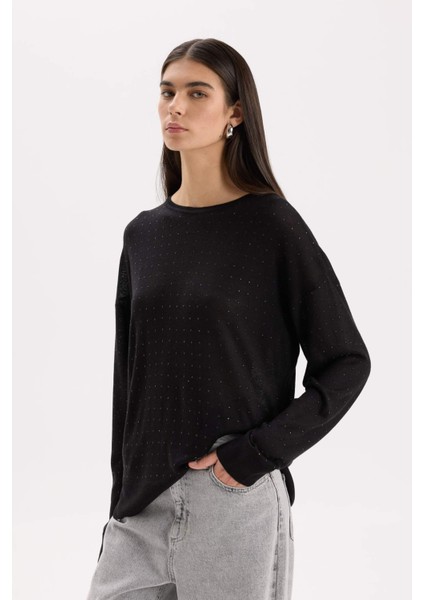 Relax Fit Bisiklet Yaka Basic Düz Triko Kazak D8500AX24WN