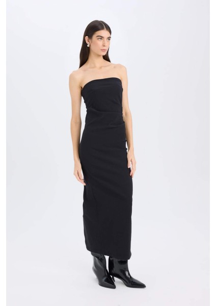 Bodycon Vücudu Saran Straplez Bengalin Kolsuz Maxi Abiye Elbise E1937AX24WN fırsatları