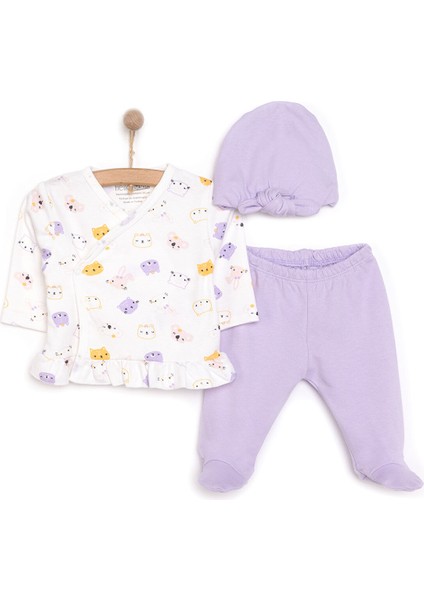 HelloBaby Kız Zıbın-Şapka-Patikli Alt Kız Bebek