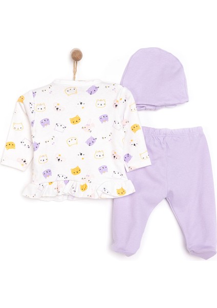 HelloBaby Kız Zıbın-Şapka-Patikli Alt Kız Bebek