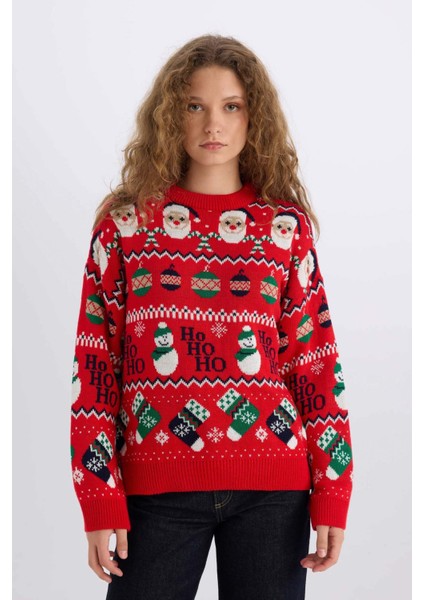 Yılbaşı Temalı Bisiklet Yaka Triko Kazak D1111AX24CW