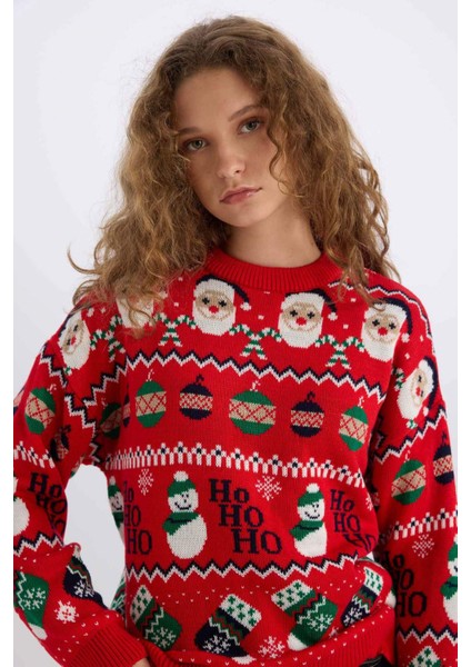 Yılbaşı Temalı Bisiklet Yaka Triko Kazak D1111AX24CW fırsatları