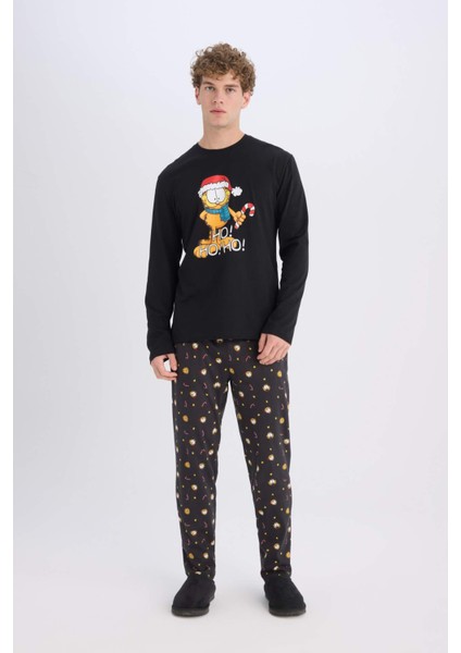 Garfield Yılbaşı Temalı Pijama Takımı Bisiklet Yaka Uzun Kollu Üst Uzun Alt D8334AX24WN