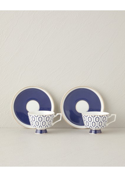 Octavia New Bone China 4 Parça 2 Kişilik Kahve Fincan Takımı 90 ml Lacivert
