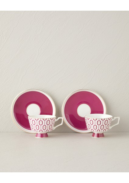 Octavia New Bone China 4 Parça 2 Kişilik Kahve Fincan Takımı 90 ml Fuşya