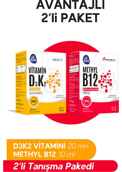 D3 K2 Vitamini Damla + Methyl B12 Vitamini Sprey - 2'li Vitamin Set Paket