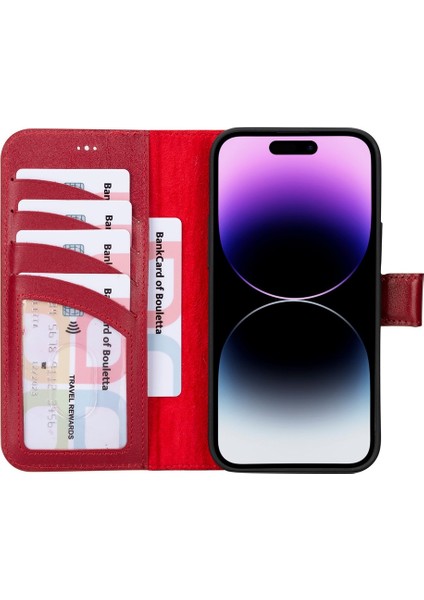 Apple iPhone 15 Plus Uyumlu Deri Cüzdanlı Kılıf V4EF