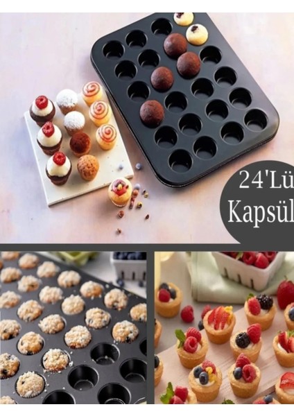 24'lü ve 12'li Muffin Cupcake Kapsüllü Muffin Kalıbı Yüksek Kaliteli Yanmaz Yapışmaz Turta Tepsi