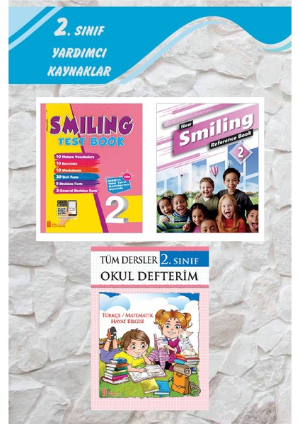 (Sınıf: 2) Smiling Test Book / New Smiling Reference Book (2'Li Set) / Tüm Dersler Okul Defterim(Spiralli)