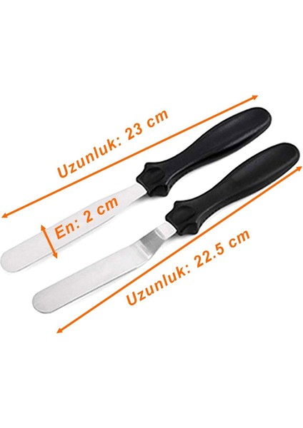 Tekno Trust Paslanmaz Metal 2li Pasta Sıvama Bıçağı - Spatula Seti Kek Kazıyıcı Krema Yayma, Pasta Dekorasyonu