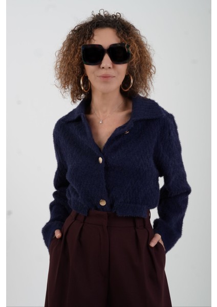Lacivert Premium Tona Ton Desenli Triko Ceket