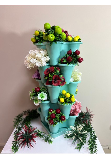 5 Katlı Şanslı Yonca Kule Saksı Seti Mint