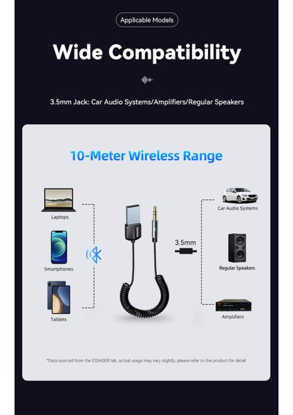 EB01 Bluetooth Aux Mikrofonlu Hi-Fi Ses 3.5mm 5.0 Verici CE/FC/ROHS Lisanslı Yeni Nesil Son Teknoloji Bluetooth Aux Araç Kiti Navigasyon Destekli