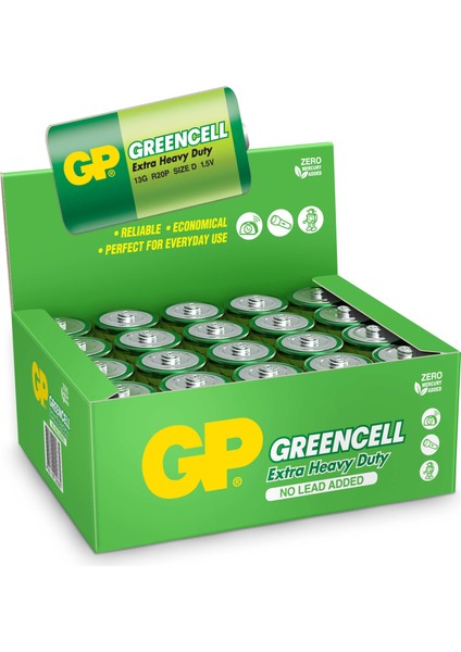 Greencel R20 Kalın D Boy Çinko Pil 20'li Paket GP13-2S2