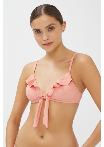 Tatlı Badem Rosy Triangel Fırfırlı Bikini Üstü