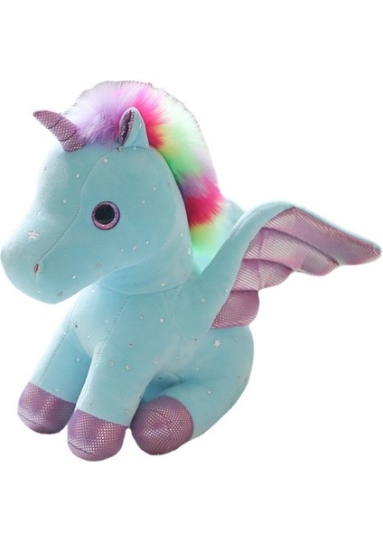 28CM Gökkuşağı Yıldızlı Gökyüzü Kanat Unicorn Peluş Oyuncak (Yurt Dışından)