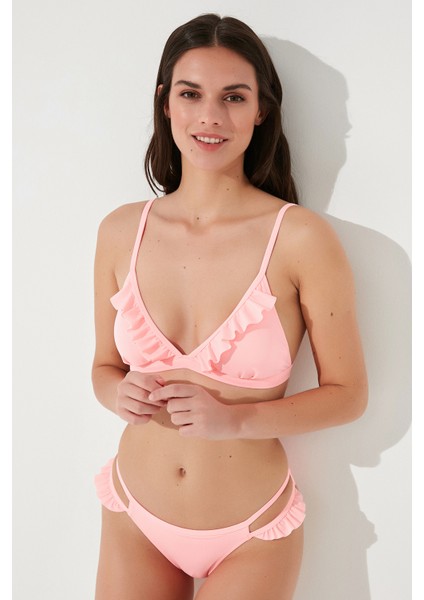 Açık Pembe Miami Üçgen Fırfırlı Bikini Üstü