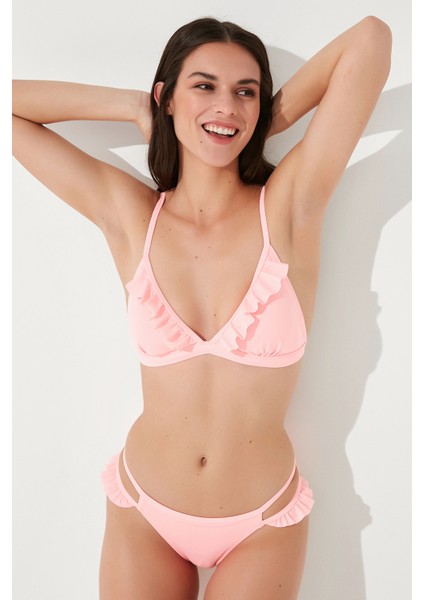 Açık Pembe Miami Üçgen Fırfırlı Bikini Üstü