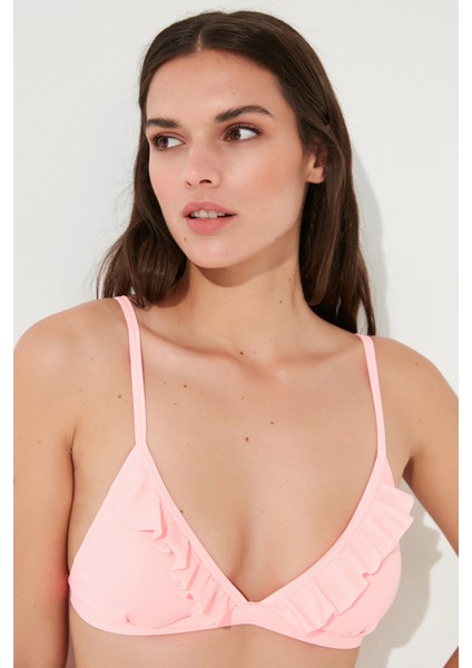 Açık Pembe Miami Üçgen Fırfırlı Bikini Üstü