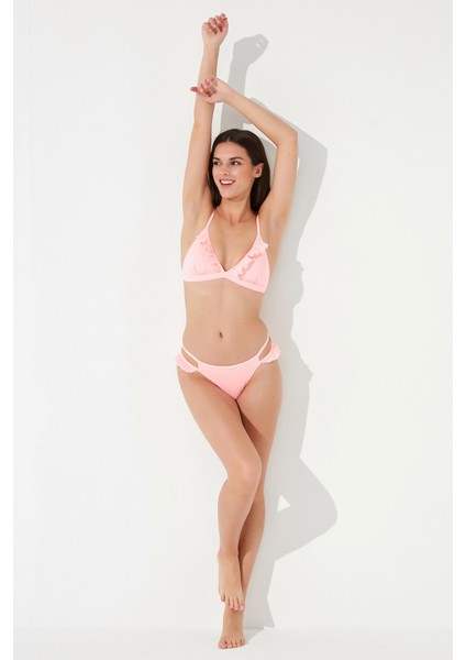 Açık Pembe Miami Üçgen Fırfırlı Bikini Üstü