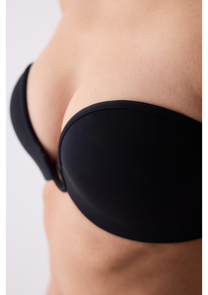 Push Up Wireless U Wire Deep Siyah Dekolte Sütyen