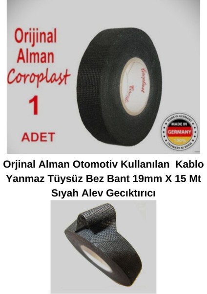 Kullanılan Kablo Yanmaz Tüylü Bez Bant 19MM x 15 mt Siyah